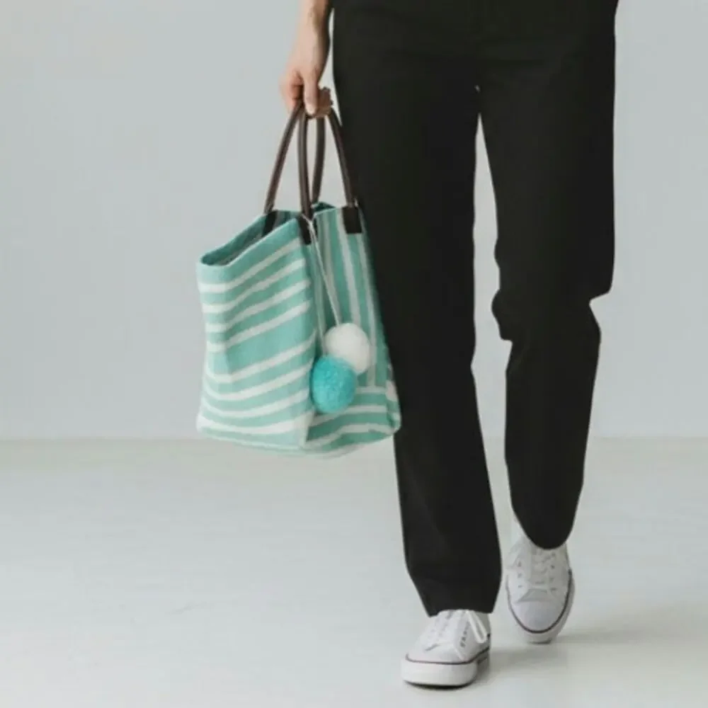 Crown & Ivy Retro Stripe Beach Tote Pom Bag